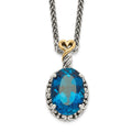 Shey Couture Sterling Silver with 14K Accent 18 Inch Antiqued Oval London Blue Topaz Oval Necklace, 6.66 ct, 18 x 12 mm