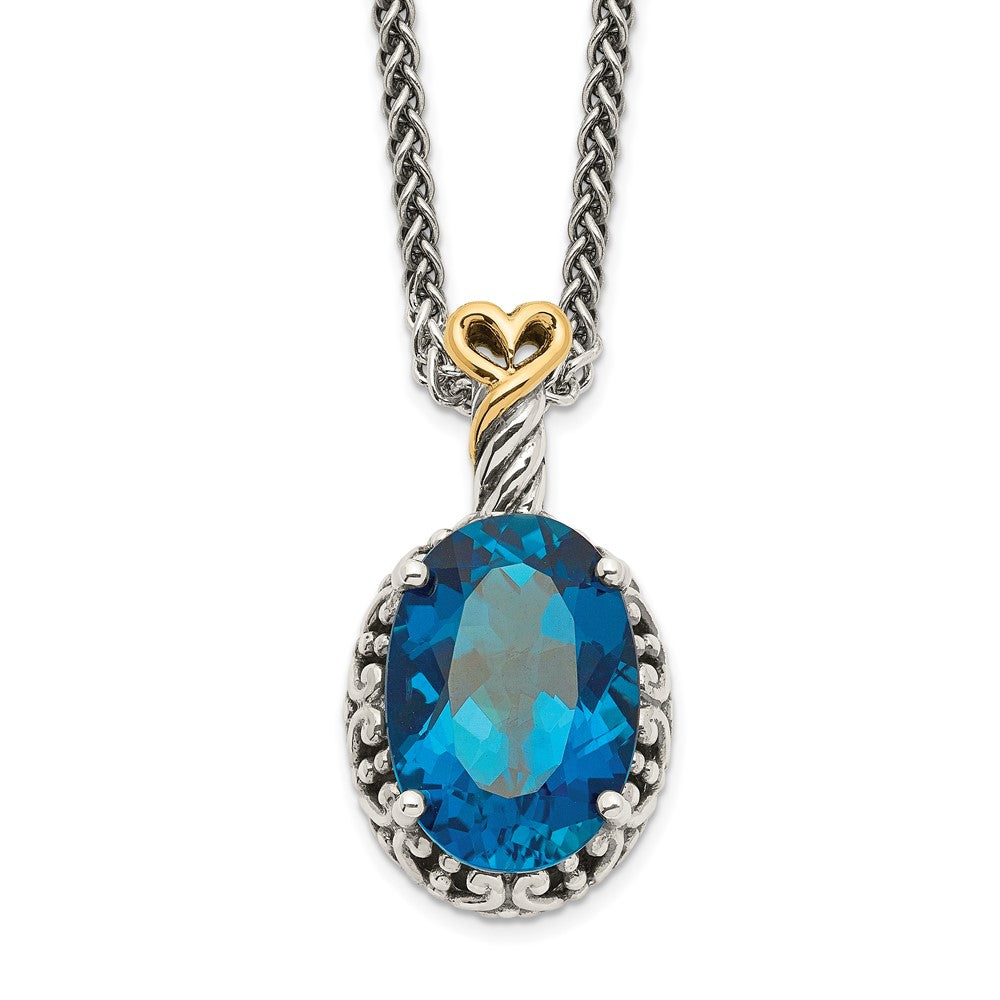 Shey Couture Sterling Silver with 14K Accent 18 Inch Antiqued Oval London Blue Topaz Oval Necklace, 6.66 ct, 18 x 12 mm