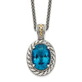 Shey Couture Sterling Silver with 14K Accent 18 Inch Antiqued Oval London Blue Topaz Hinged Bail Necklace, 6.66 ct, 18 x 16 mm