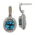 Shey Couture Sterling Silver with 14K Accent Antiqued Oval London Blue Topaz Post Dangle Earrings, 8.1 ct, 30 x 15 mm