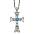 Shey Couture Sterling Silver with 14K Accent 18 Inch Antiqued Round London Blue Topaz Cross Necklace, 1.98 ct, 18 mm