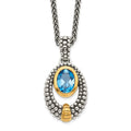 Shey Couture Sterling Silver Gold-tone Flash Gold-plated Antiqued Oval London Blue Topaz 18 inch Necklace, 1.6 ct, 18 mm