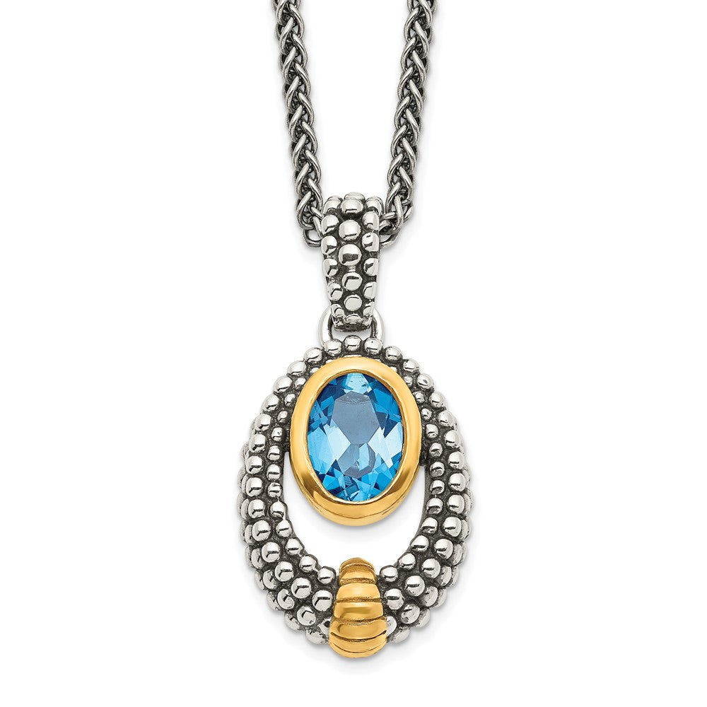 Shey Couture Sterling Silver Gold-tone Flash Gold-plated Antiqued Oval London Blue Topaz 18 inch Necklace, 1.6 ct, 18 mm