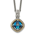 Shey Couture Sterling Silver with 14K Accent 18 Inch Antiqued CushionLondon Blue Topaz Necklace, 3 ct, 18 mm