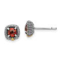 Shey Couture Sterling Silver with 14K Accent Antiqued Square Cushion Garnet Post Earrings, 0.5 ct, 8 x 8 mm
