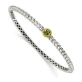 Shey Couture Sterling Silver with 14K Accent Peridot Round Bezel Hinged Bangle Bracelet, 0.97 ct, 7.25 x 6 mm