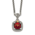 Shey Couture Sterling Silver with 14K Accent 18 Inch Antiqued Checkerboard Bezel Garnet Necklace, 1.3 ct, 18 mm