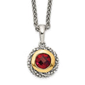 Shey Couture Sterling Silver with 14K Accent 18 Inch Antiqued Checkerboard Round Bezel Garnet Necklace, 18 mm