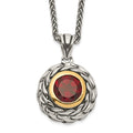 Shey Couture Sterling Silver with 14K Accent 18 Inch Antiqued Round Garnet Necklace, 2.5 ct, 18 mm
