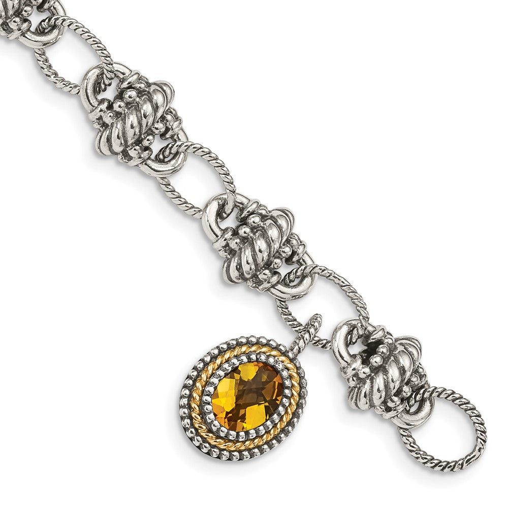 Shey Couture Sterling Silver with 14K Accent 7.75 Inch Antiqued Oval Citrine Bracelet, 1.2 ct, 7.75 x 10 mm