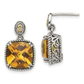 Shey Couture Sterling Silver with 14K Accent Antiqued Cushion Citrine Dangle Post Earrings, 7.2 ct, 28 x 15 mm