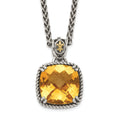 Shey Couture Sterling Silver with 14K Accent 18 Inch Antiqued Checkerboard Cushion Citrine Necklace, 6.5 ct, 18 x 15 mm