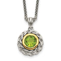 Shey Couture Sterling Silver with 14K Accent 18 Inch Antiqued Round Bezel Peridot Necklace, 2 ct, 18 mm