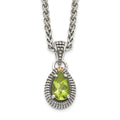 Shey Couture Sterling Silver with 14K Accent 18 Inch Antiqued Pear Shaped Peridot Necklace, 0.8 ct, 18 mm