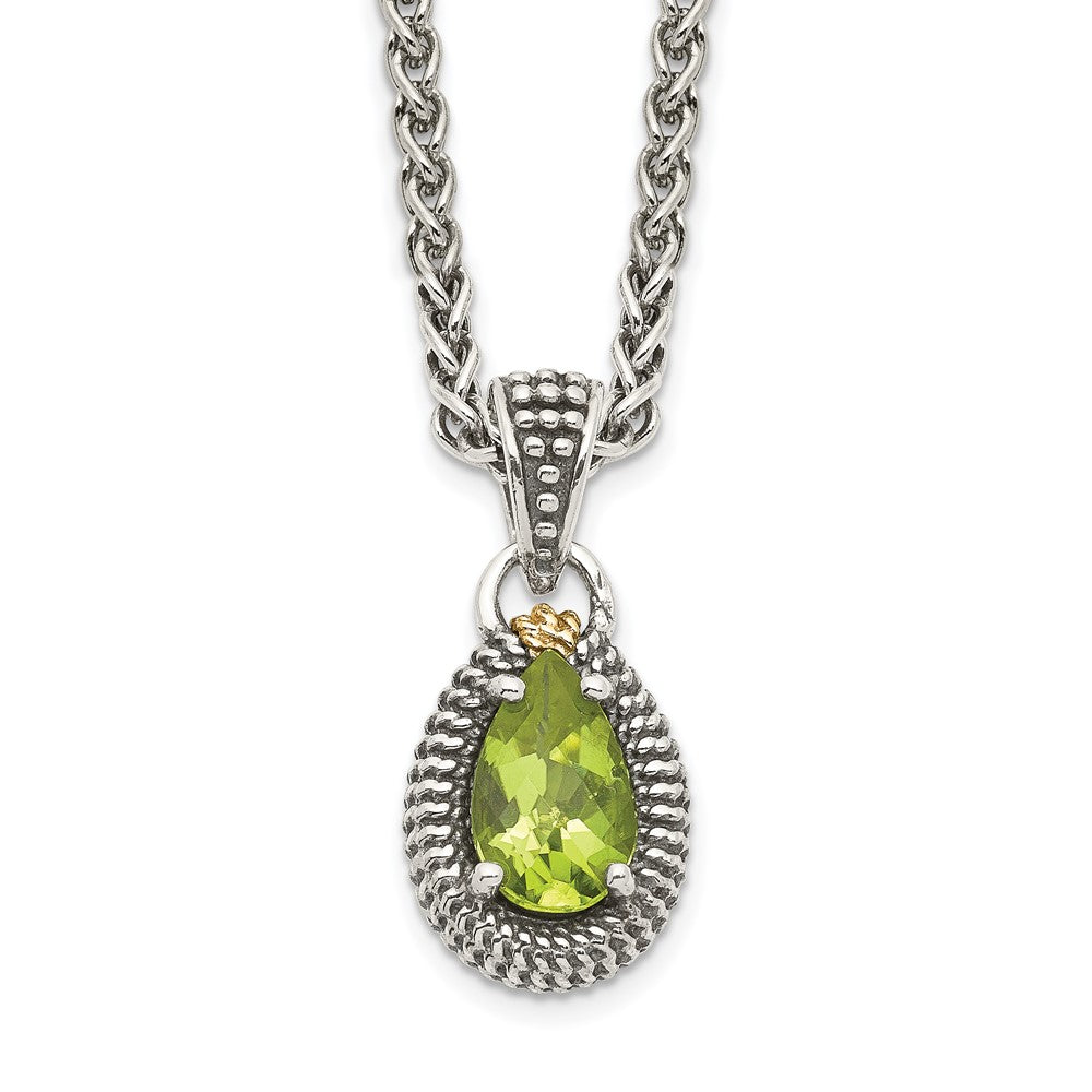 Shey Couture Sterling Silver with 14K Accent 18 Inch Antiqued Pear Shaped Peridot Necklace, 0.8 ct, 18 mm