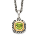 Shey Couture Sterling Silver with 14K Accent 18 Inch Antiqued Cushion Bezel Peridot Necklace, 1.2 ct, 18 x 13 mm
