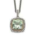 Shey Couture Sterling Silver with 14K Accent 18 Inch Antiqued Cushion Green Quartz Necklace, 18 mm, 4.3 g