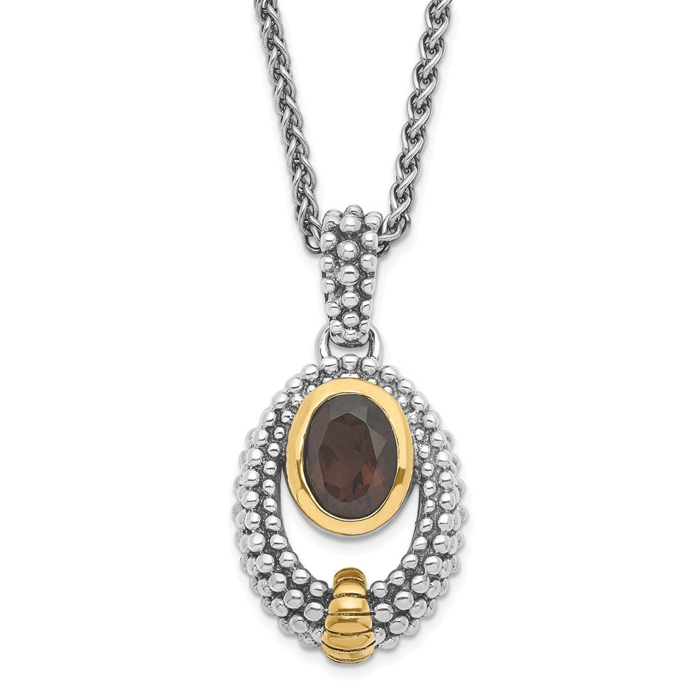 Sterling Silver & Flash Gold-plated Smoky Quartz Oval Necklace, 1.19 ct, 18 x 14.7 mm