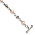 Shey Couture Sterling Silver with 14K Accent 7.5 Inch Antiqued 9-10mm Freshwater Cultured Pink Pearl Bracelet, 7.5 x 9 mm