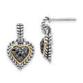 Shey Couture Sterling Silver with 14K Accent Antiqued Black Diamond Dangle Post Heart Earrings, 0.26 ct, 17 x 11 mm