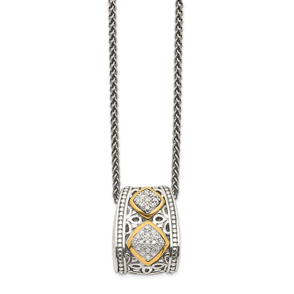Shey Couture Sterling Silver Antiqued with 14K Accent Diamond 18 Inch Necklace, 0.1 ct, 18 x 14 mm