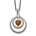 Shey Couture Sterling Silver Gold-tone Flash Gold-plated 18 Inch Antiqued Checkerboard Garnet Heart Necklace, 1.67 ct, 18 x 21 mm