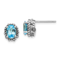 Shey Couture Sterling Silver Antiqued Oval Blue Topaz Post Earrings, 1.75 ct, 10 x 7 mm