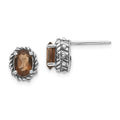 Shey Couture Sterling Silver Antiqued Oval Smoky Quartz Post Earrings, 1.5 ct, 8 x 10 mm