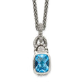 Shey Couture Sterling Silver 18 Inch Antiqued Cushion Bezel Sky Blue Topaz and Diamond Necklace, 2.715 ct, 18 mm