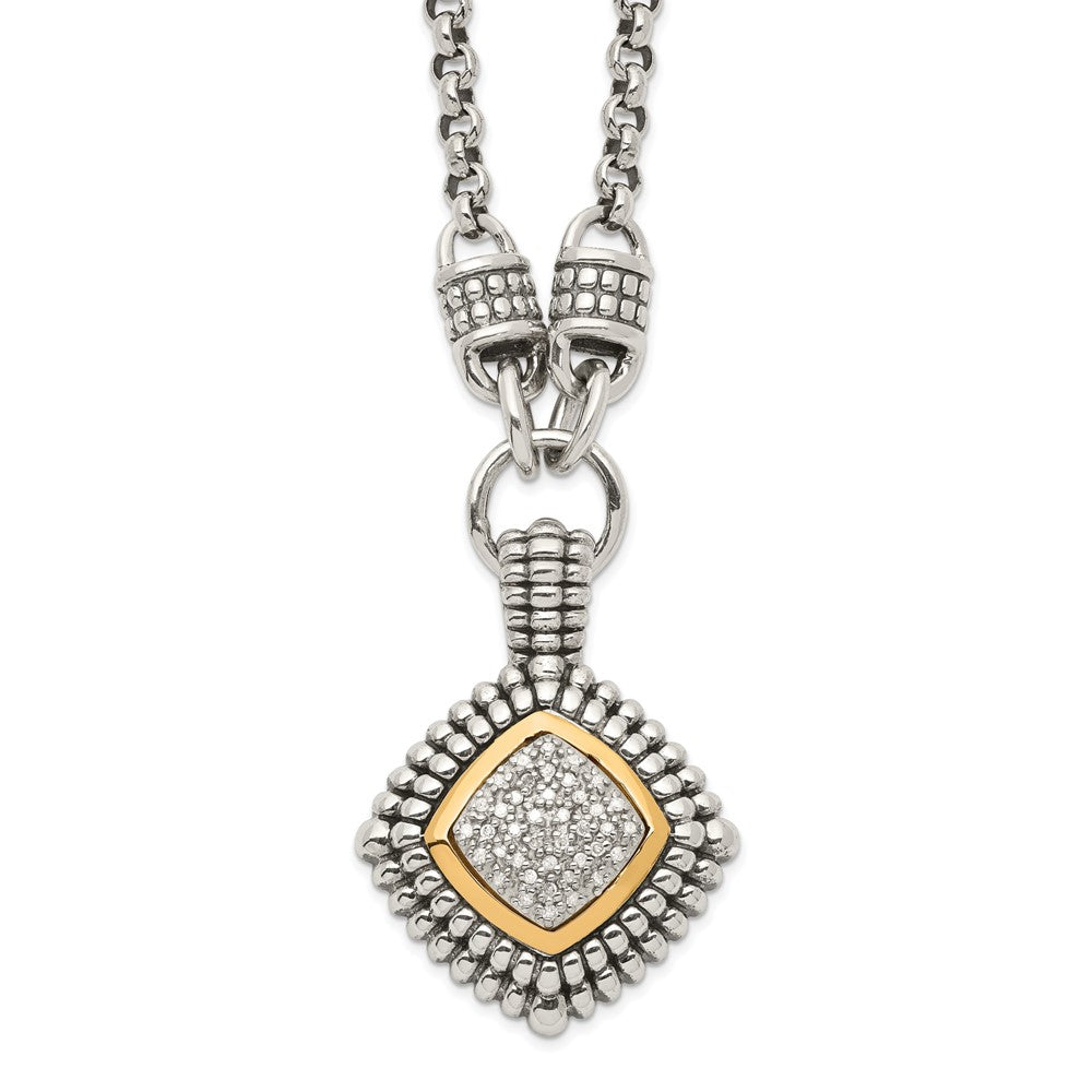 Shey Couture Sterling Silver with 14K Accent 17 Inch Antiqued Diamond Necklace, 0.2 ct, 17 x 23 mm