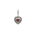 Shey Couture Sterling Silver with 14K Accent Antiqued Amethyst Antiqued Heart with Lobster Clasp Charm, 0.4 ct, 33 x 13 mm
