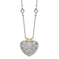Shey Couture Sterling Silver Rhodium-plated with 14K Accent 18 Inch Diamond Vintage Heart Necklace, 0.1 ct, 18 x 22 mm
