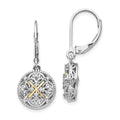 Shey Couture Sterling Silver Rhodium-plated with 14K Accent Diamond Leverback Dangle Vintage Earrings, 0.12 ct, 28 x 12 mm
