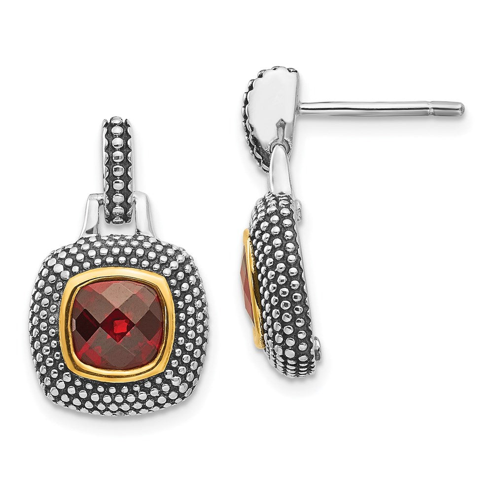 Shey Couture Sterling Silver Flash Gold-plated Antiqued Garnet Earrings, 2.07 ct, 16 x 11 mm