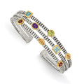 Shey Couture Sterling Silver with 14K Accent Antiqued Bezel .36Amethyst/.55Blue Topaz/.18Citrine/.35Garnet/.30Peridot Cuff Bracelet, 1.32 ct, 14 mm