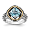 Sterling Silver w/14k Accent Polished & Antiqued Swiss Blue Topaz Ring, 2.86 ct, Size 6, 15.5 mm