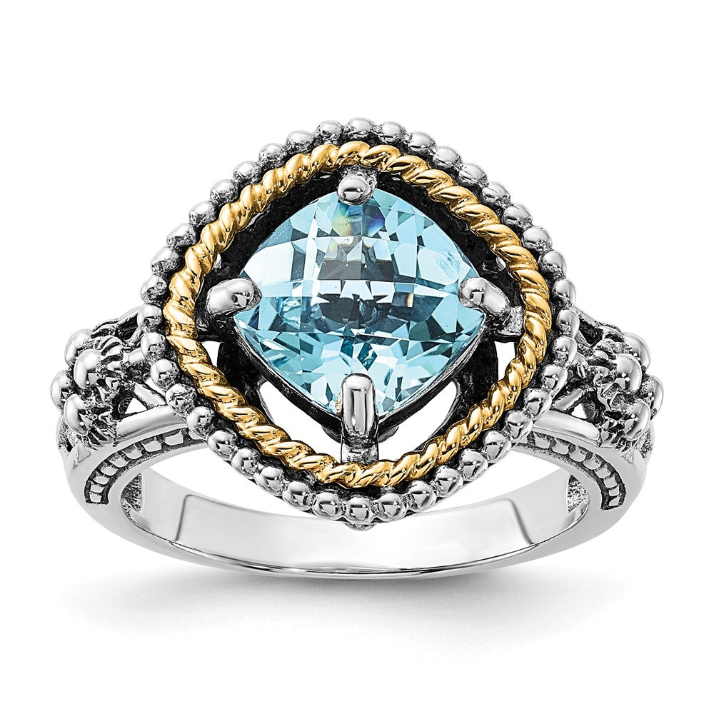 Sterling Silver w/14k Accent Polished & Antiqued Swiss Blue Topaz Ring, 2.86 ct, Size 6, 15.5 mm