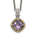 Shey Couture Sterling Silver with 14K Accent 18 Inch Antiqued Cushion Amethyst Necklace, 2.1 ct, 18 x 14 mm
