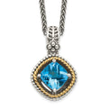 Shey Couture Sterling Silver with 14K Accent 18 Inch Antiqued Cushion Swiss Blue Topaz Necklace, 2.86 ct, 18 mm