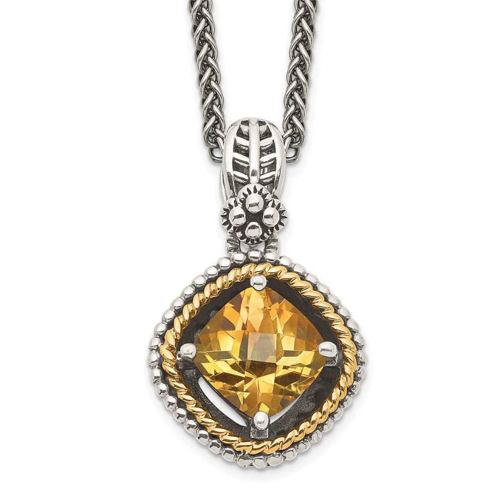 Shey Couture Sterling Silver with 14K Accent 18 Inch Antiqued Cushion Citrine Necklace, 2.1 ct, 18 mm