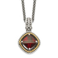 Shey Couture Sterling Silver with 14K Accent 18 Inch Antiqued Checkerboard Cushion Garnet Necklace, 2.38 ct, 18 mm