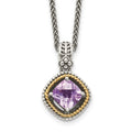 Shey Couture Sterling Silver with 14K Accent 18 Inch Antiqued Cushion Pink Quartz Necklace, 2.1 ct, 18 mm