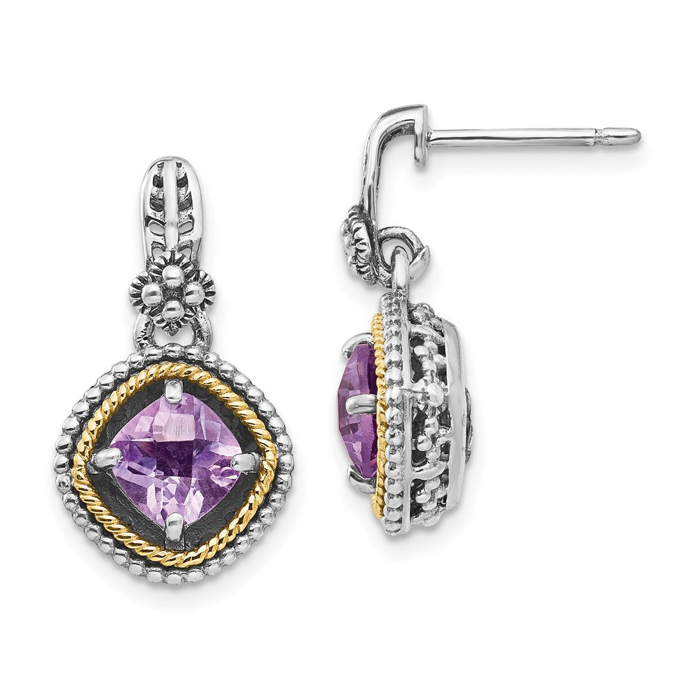Sterling Silver w/14k Rose de France Earrings, 1.71 ct, 22 x 12 mm
