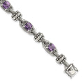 Shey Couture Sterling Silver with 14K Accent 7.5 Inch Antiqued Cushion Amethyst Bracelet, 5.14 ct, 7.5 x 8 mm