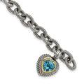 Shey Couture Sterling Silver with 14K Accent 7.5 Inch Antiqued Swiss Blue Topaz Heart Bezel Bracelet, 2.03 ct, 7.5 mm