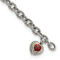 Shey Couture Sterling Silver with 14K Accent 7.25 Inch Antiqued Checkerboard Garnet Heart Link Bracelet, 1.67 ct, 7.5 mm