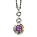 Shey Couture Sterling Silver Gold-tone Flash Gold-plated 18 Inch Antiqued Round Bezel Amethyst Necklace, 1.6 ct, 18 x 13 mm