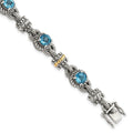 Shey Couture Sterling Silver with 14K Accent 7.5 Inch Antiqued Round Swiss Blue Topaz Bracelet, 5.4 ct, 7.5 x 10 mm