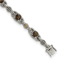 Shey Couture Sterling Silver with 14K Accent 7.25 Inch Antiqued Cushion Checkerboard Smoky Quartz Bracelet, 5.14 ct, 7.25 mm