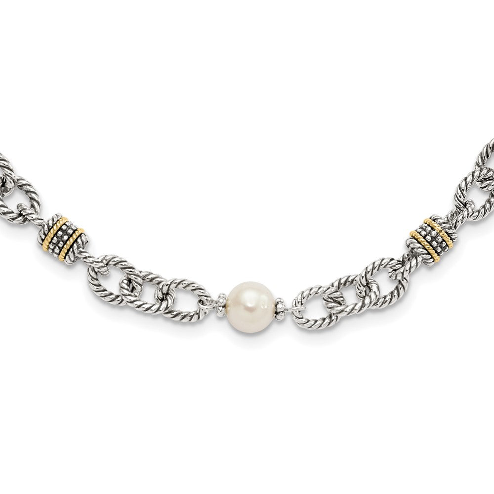Shey Couture Sterling Silver with 14K Accent 18.5 Inch Antiqued 8-8.5mm Freshwater Cultured Pearl Necklace, 18.5 mm
